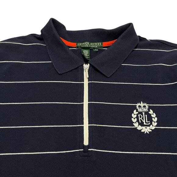 Ralph Lauren Lauren Active Striped Quarter Zip Polo Shirt - Picture 2 of 2
